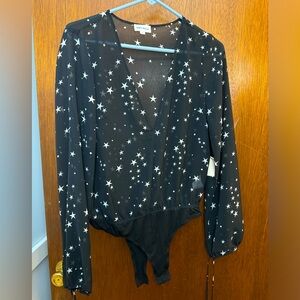 Super down sheer deep v body suit